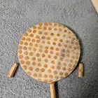 Vintage Pellet Drum Brown Polka Dot Rawhide Wood Folk Instrument African