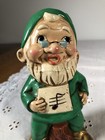Vintage Chalkware Green Music Gnome Elf Figurine Made In Japan Fairy Garden