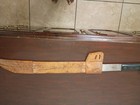 Vintage Fixed Blade Machete Knife  Plastic Handle W  Carved Brown Sheath