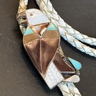 Carlene Leekity Zuni Eagle Sterling Bolo Tie Turquoise Vintage 38   