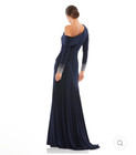 Mac Duggal Gown Womens 4 Blue Beaded Off Shoulder Faux Wrap Wedding Gala Formal