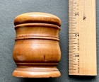 Antique Treen Sewing Thimble Box  Turned Wood  Later Crocheted Holder  Am  1860s