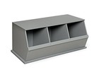 Stackable 3-bin Storage Cubby - Modular Toy And Craft Organizer With Wide Gray