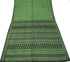 Sushila Vintage Hand Block Print Saree Pure Silk Green Paisley Soft Craft Fabric