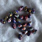 25 Vintage Italian Millefiore Lampwork Glass Oval Beads 12 8mm Glossy Finish  g 