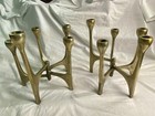     Vtg Pair Of Mcm Brutalist Brass Candelabra Mid Century Modern Candle Holders    
