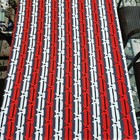 Handmade Crochet Afghan Throw Blanket Red Gray Black White Stripes Fringe 76x80