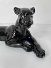 Vintage Mid Century Amers Ceramic Black Panther Statue 18 5  Lounging Cat