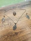 Vintage Jewelry Silver Tone Filigree Oval Openwork Marcasite 4 Pc Set 16  Chain 