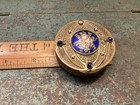 1310    vtg Antique C1910s Vanity Enamel Jeweled Powder Compact France Orig Puffs