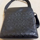 Coach Signature Shoulder Bag Black Embossed Leather From Japan