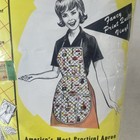 Vintage Vinyl Kitchen Apron Quilted Print Cobbler Style Three Large Pockets Nos