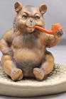 Thimble Holder Antique Bear Forest Wood Carving  Ashtray