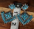 Southwestern Chandelier Fan Sterling Silver Turquoise Dangle Earrings