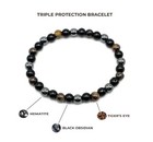Triple Protection Bracelet Tiger Eye Black Obsidian Hematite - Bracelet 6 Mm