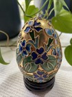 Vintage Chinese Cloisonn   Egg Floral Enamel Gilt Brass Pierced Base   Stand