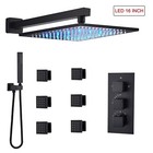 Black Thermostatic Shower Faucet Set Led 16  Rain Head Combo Kit Massage W valve