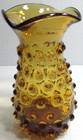Vintage Hand-blown Italian Glass Vase Hobnail Amber Pinched Rim 7  Tall