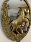Brass Unicorn Wall Hanging Mirror Oval Framed  70s Vintage