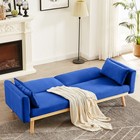 Blue Futon Sofa Bed  Velvet Convertible Sofa Couch Sleeper With Wood Legs   2   