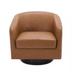 New Brown Pu Leather Upholstered 360  swivel Arm Chair With Wood Base  set Of 1 