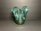 Vtg Murano Style Green Gold Abstract Glitter Stretch Swung Art Glass Decor 5 75 