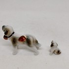 Vintage Miniature Bone China St Bernard Dog Figurines Lot Of 2 Japan Brown White