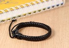 Black Leather Surfer Cuff Bracelet  Adjustable Braided Rope Wrist