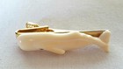 Vintage Men s Goldtone Metal Nantucket Carved Whale Tie Bar  Clasp  Clip