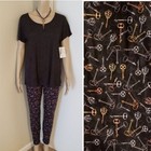 Nwt 2pc Set Lularoe S Art Deco Classic T Cp Skeleton Key Tween-os Women Leggings