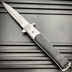8  Black Wood Spring Open Assisted Tactical Stiletto Folding Pocket Knife New 