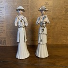 Art Deco Porcelain Lady Victorian edwardian Figurines Set Of 2 White Gold