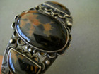 Old Fred Harvey Era Navajo Black -orange Petrified Wood Sterling Silver Bracelet