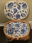Vintage Woven Picnic Basket Seashell Beach Cloth Design Antique