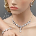 Jewelry Set Necklace Bracelet Earrings Cubic Zirconia Pendant Silver Women 65