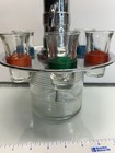 Vtg Mcm Chrome And Ribbed Glass Liquor Dispenser Pump With 5 Shot Glasses 