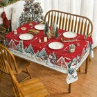 Christmas Tablecloth 60  120 Inch Winter Snowman House Christmas Trees Red Was   