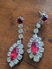 Vintage Art Deco Clear Faceted Rhinestone Bracelet Dark Red  Clear Earrings 
