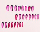 24pc Pink And Black Long Coffin  Press On Nails Glossy Finish 