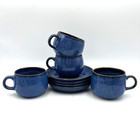 Denby Langley English Stoneware Blue Lot 4 Cups 4 Saucers Vintage Mcm Rare