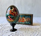 Palekh Russian Lacquer Box And Lacquer Egg  Vintage Set Of 2