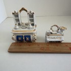 Lot Of 2 Vintage Porcelain Trinket Box Fairing Vanity Mirror Hutch Dresser Piano