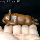 Chinese Boxwood Hand Carved Lovely Animal Dog Statue Table Decoration Gift