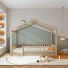 Twin Full Size Bed Frame Wood Floor Bed With Fence Railings And House Shape Roof
