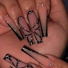 24pc Long Ballet False Nails Pink Butterfly With Rhinestones French Design