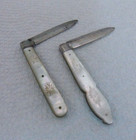 Two Antique 19th Century Mop Fancy Folding Silver Blade Pocket Fruit Knives