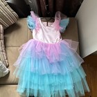 Girls Pink Blue Purple Tulle Tutu Dress Flutter Sleeves Ruffle Party Princess