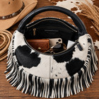 Artisan Handmade Genuine Cowhide Hair-on Fringe Hobo Bag Women Western Boho