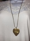 Necklace24 vintagegold Gild Repoose Lg Heart  Locket Pendant Box Chain