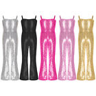 Kids Girls Shiny Sequins Bell Bottoms Dance Jumpsuit Carnival Cosplay Costume